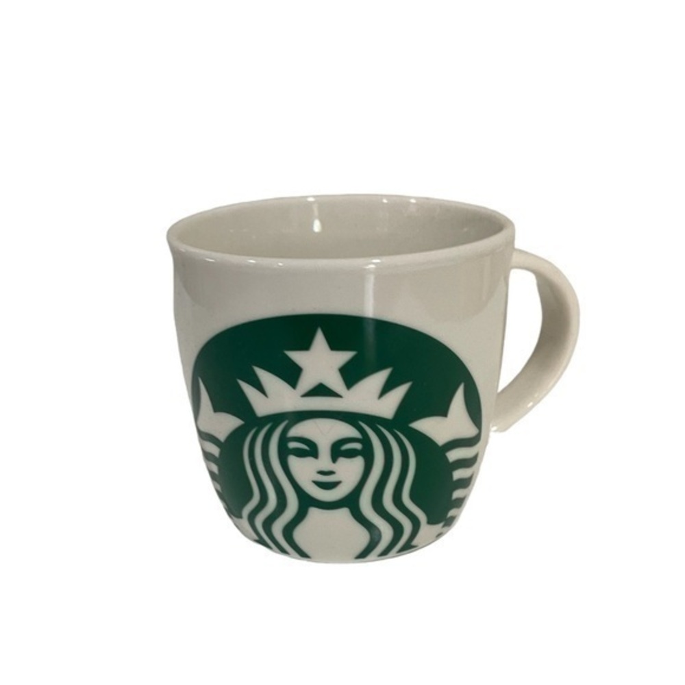 STARBUCKS Coffee Mug Green Siren Mermaid Ceramic White Barrel Cup 14 oz 2017
